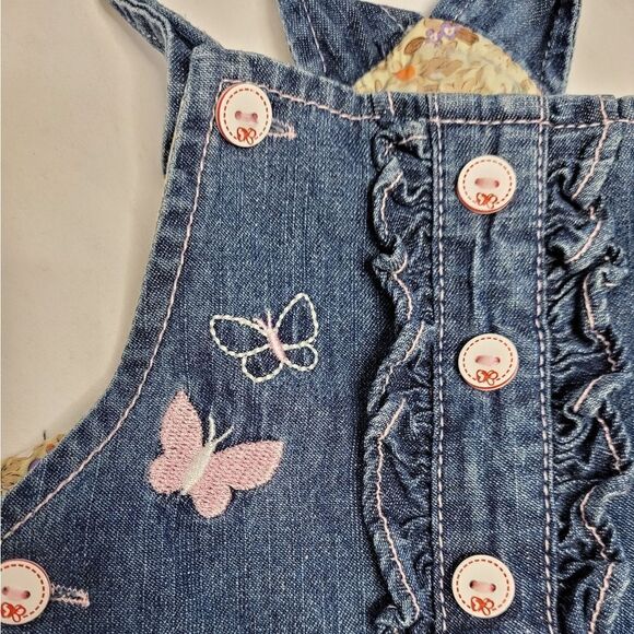LIKU embroidered butterfly overalls one piece denim ruffle 6-9 months‎ - Picture 3 of 7
